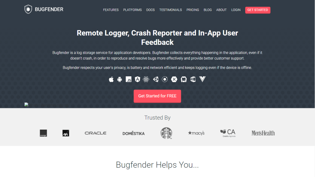 bugfender homepage